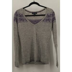 Banana Republic Women's Pullover Floral Sweater V-Neck Long Sleeve Size M Gray